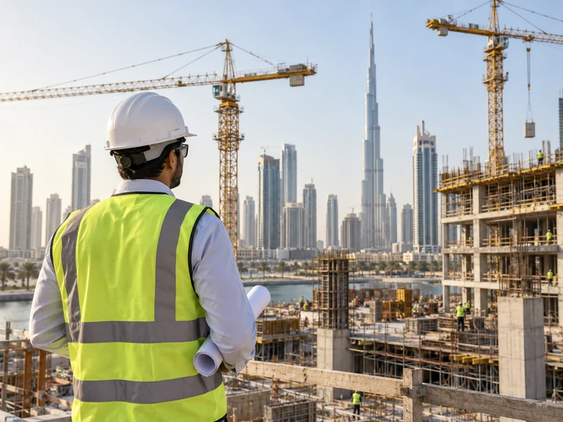 Construction professional overlooking an active UAE construction site