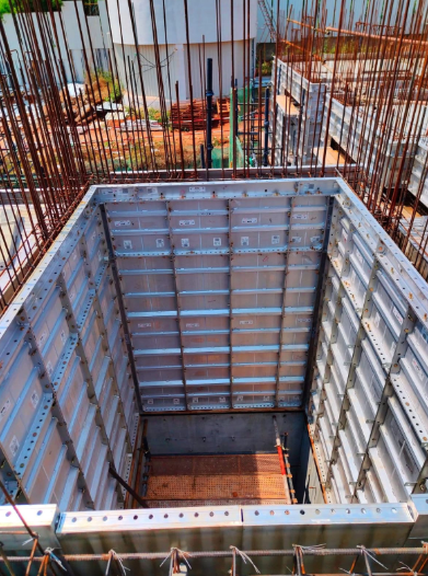 Lift shaft formwork ready for concrete work