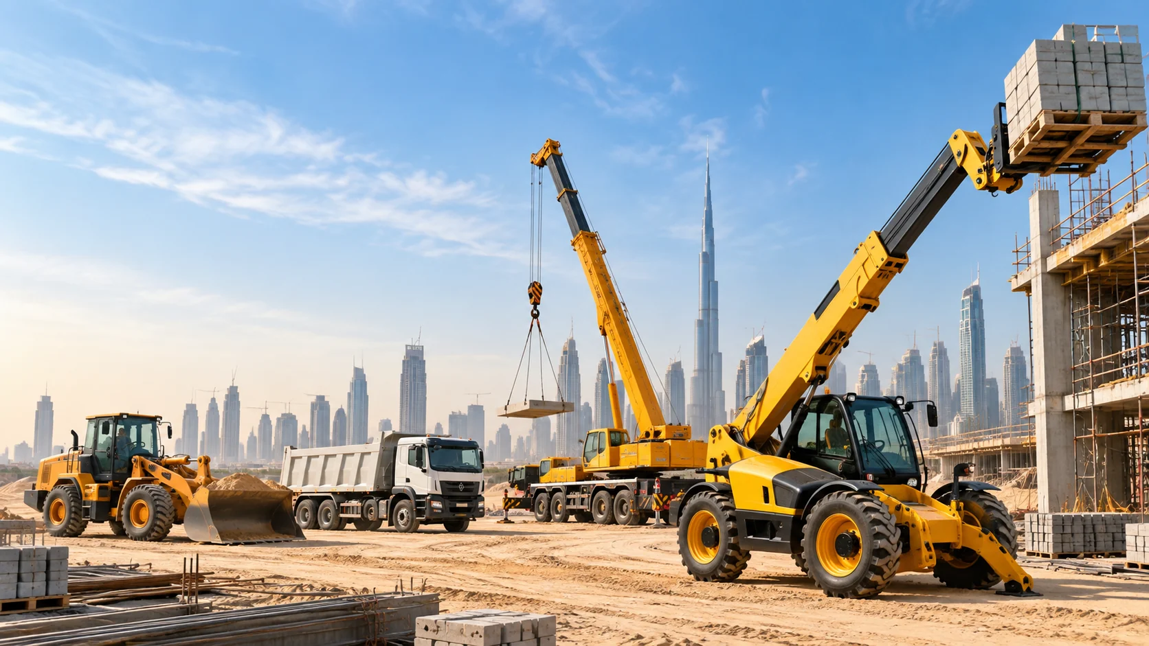 Heavy equipment working at a Dubai construction site